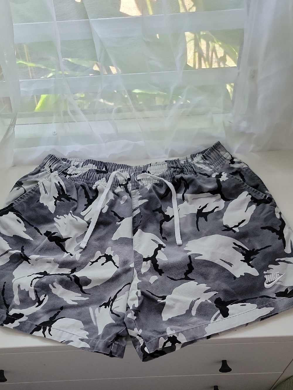 Nike Gray, White & Black Camo Drawstring Shorts